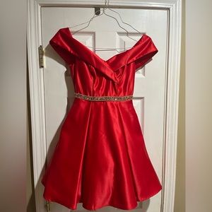 Girls' red taffeta dress sz 0 w/ built in crinoline and Australian crystal $50